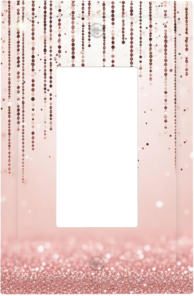 Rose Gold Pink 1-Gang Toggle Light Switch Plate, Draping Bead Printed Pattern Decorative Wall Plate, Modern Glam Home Decor