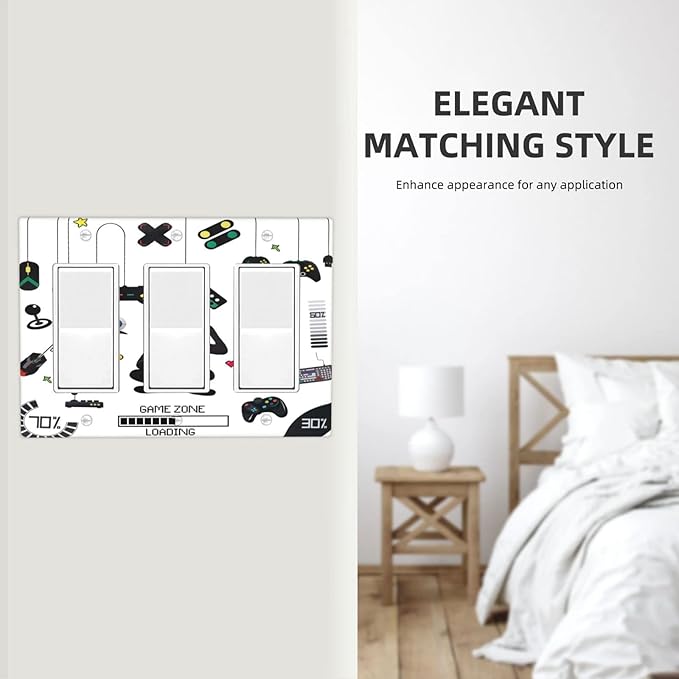 3 Gang Decora Wall Plate Gamer Room Video Game Decor Triple Rocker Light Switch Plate Covers Decorative Gifi Lightswitch Faceplate for Bathroom Kitchen 6.38" X 4.9"