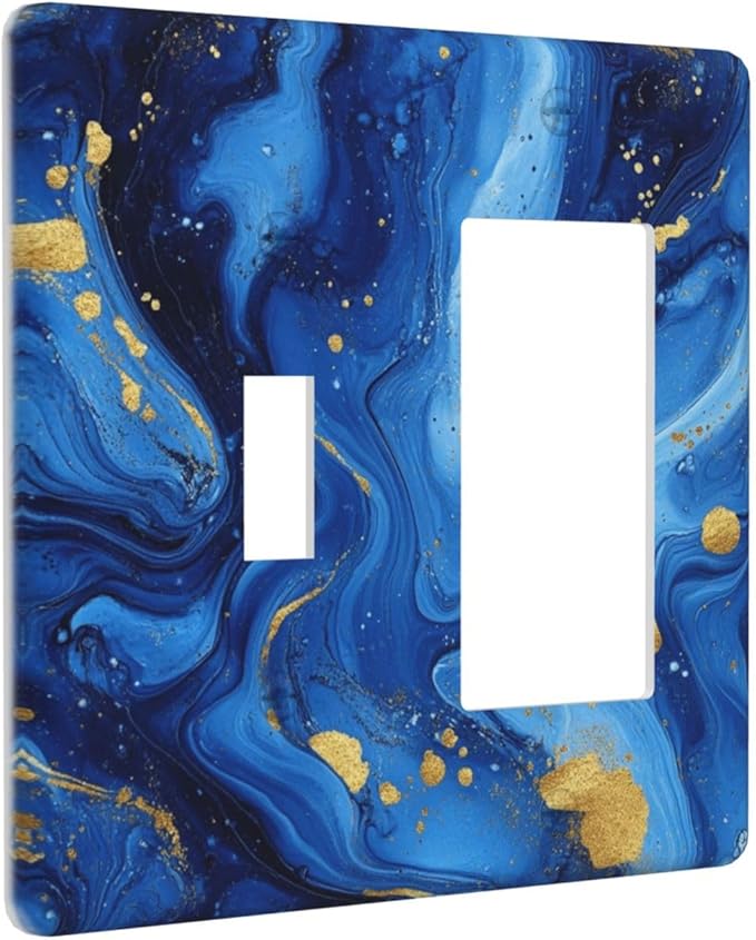 Light Switch Cover Plate Navy Blue Gold Marble Abstract Luxury 2 Gang Toggle Rocker Combo Wall Plates Decorative Switch Plates and Outlet Covers Socket Cover for Bathroom Home Decor