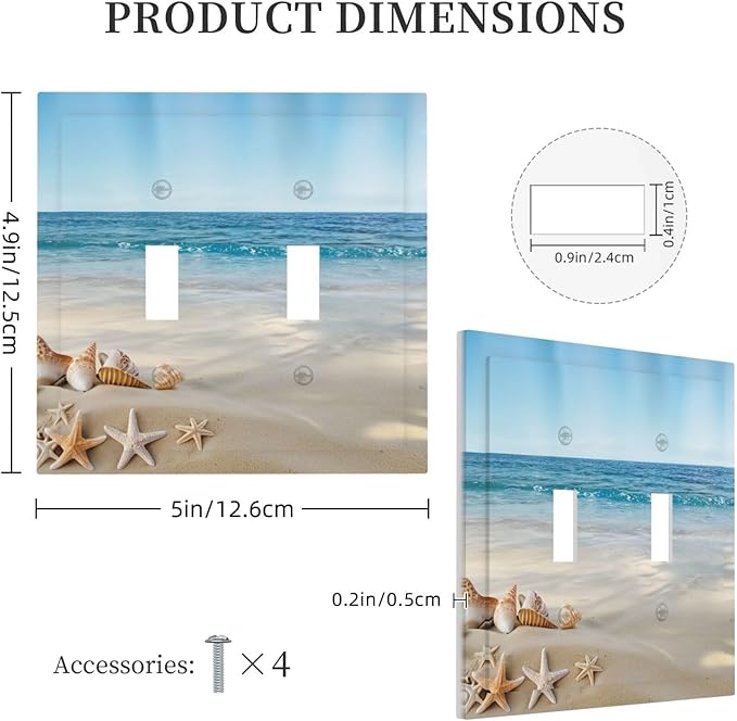 Decorative Light Switch Cover Plate Summer Beach Starfish Shells 2 Gang Switch Plate Covers Double Toggle Wall Plates Electrical Faceplate for Bathroom Home Decor