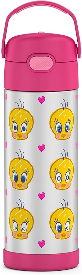 THERMOS FUNTAINER 16 Ounce Stainless Steel Vacuum Insulated Bottle with Wide Spout Lid, LOONEY TUNES