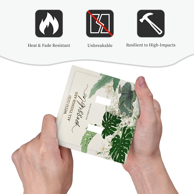 Decorative Light Switch Cover Plate Boho Green Monstera Leaf Inspirational Quotes 2 Gang Outlet Covers Double Toggle Wall Plates for Electrical Switch Plate Covers Faceplate