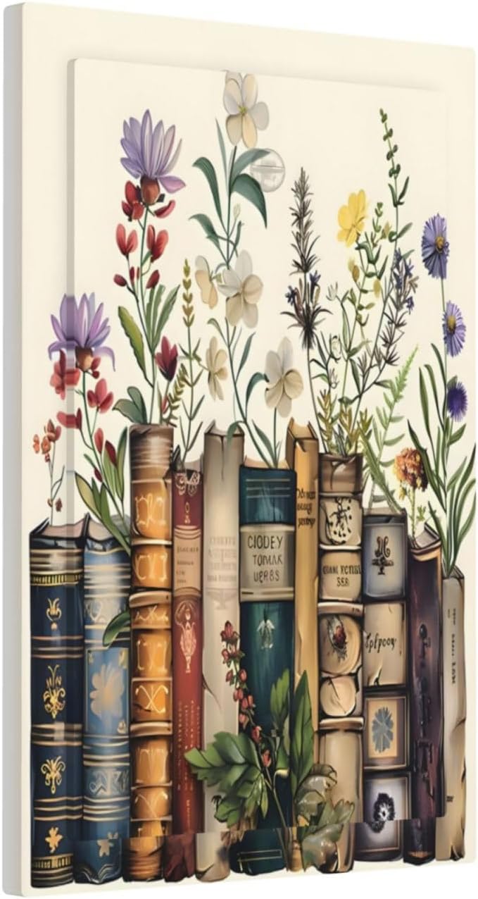 Plant Floral Books Colorful Flower Light Switch Cover Plate 1 Gang No Device Blank Electrical Wall Plates Faceplate Decorative Switch Plate Covers for Kids Room Bedroom Decor
