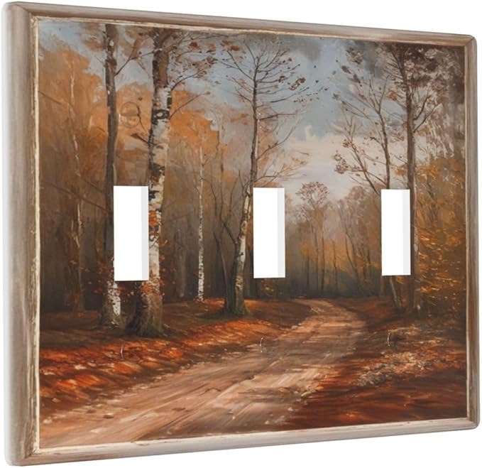 Decorative Art Light Switch Covers Maple Path 3 Gang Triple Toggle Wall Plate Decorative Switch plate Electrical Faceplate for Home Decor