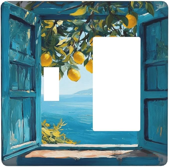 Window View Coastal Lemon Tree Mediterranean Landscape Outlet Covers 1 Toggle 1 Rocker Combination Decorative Wall Plate Electrical Switch Plates Light Switch Cover Plate for Bedroom Living Room Decor