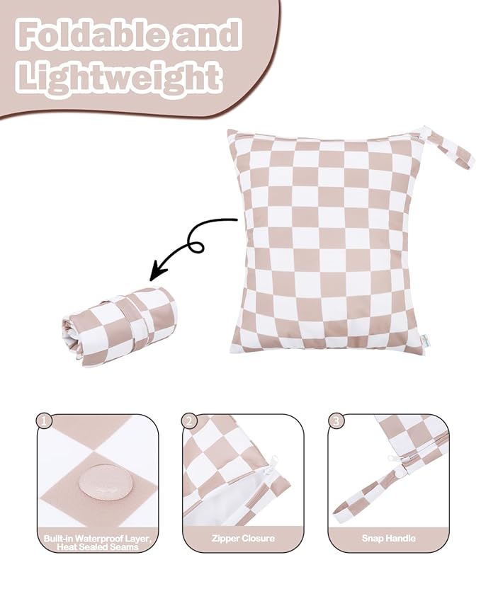 babygoal Waterproof Wet Dry Bag for Swimsuits,Travel, Food Storage, Stroller, Daycare, Baby Diapers, Yoga, Beach, Pool, Wet Clothes-Light Pink Lattice
