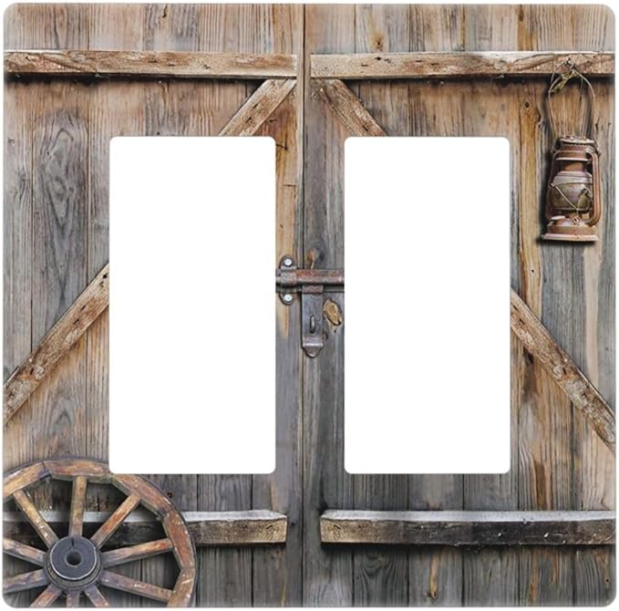 Wood Garage Barn Door Cabin 2 Gang Double GFCI Rocker Rocker/Decorator Light Switch Cover Decorative Outlet Wall Plate Electrical Faceplate Screwless