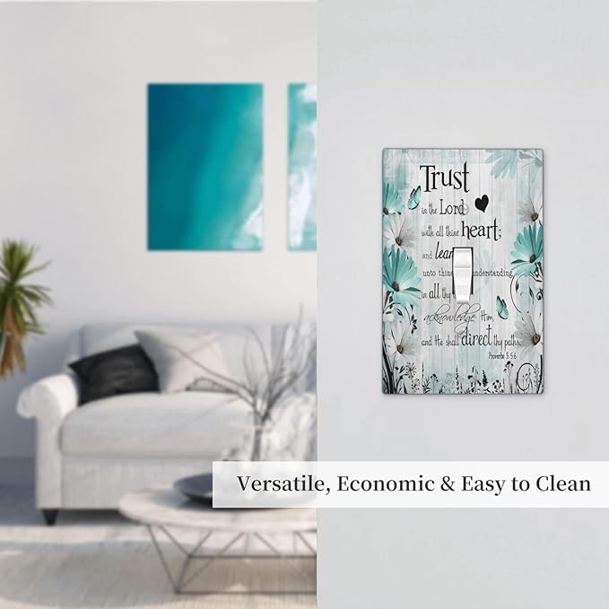 Rustic Teal Daisy Bible Verse Wooden Inspirational Quote Decorative Light Switch Cover 1 Gang Single Toggle Device Electrical Faceplate Switchplates Decorator Outlet Wall Plate for Bedroom Living Room