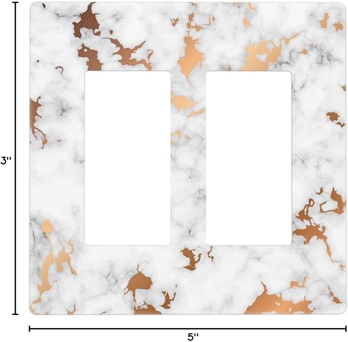 Lexury White Red Golden Marble 2 Gang Double Rocker/Decora Light Switch Cover Decorative Outlet Wall Plate Electrical Faceplate Home Family Art Decor Screwless