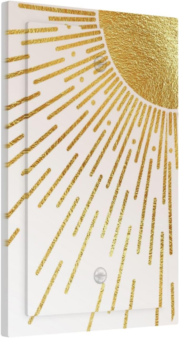 Mid Century Boho Gold Sun Abstract Sunrise Light Switch Cover Plate 1 Gang No Device Blank Electrical Wall Plates Faceplate Decorative Switch Plate for Kids Room Home Decor
