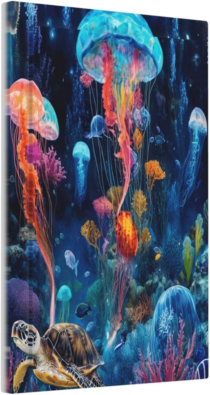 Jellyfish Sea Turtle Fantasy Ocean Coral Underwater World Light Switch Cover Plate 1 Gang No Device Blank Electrical Wall Plates Faceplate Decorative Switch Plate for Nursery Kids Room Decor