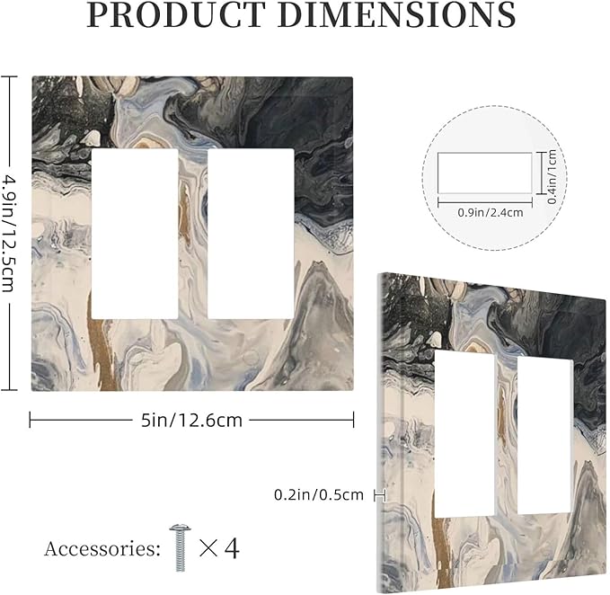 Decorative Outlet Covers Black Gold Swirl Fluid Painting Marble 2 Gang Double Gfci Rocker Electrical Wall Panels Light Switch Cover Plate For Bathroom Kitchen Decor