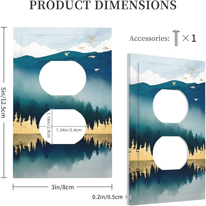 Mountains Landscape Lake Bird Reflection Outlet Covers 1 Gang Duplex Light Switch Cover Decorative Switch Plates Electrical Receptacle Faceplate Wall Plate for Bedroom Living Room Decor