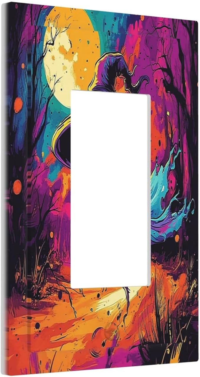 Decorative Outlet Covers Ghost Colorful Forest Moon Dead Tree 1 Gang Single Rocker Light Switch Cover Plate Wall Plates Gfci Faceplate For Nursery Kids Room Decor