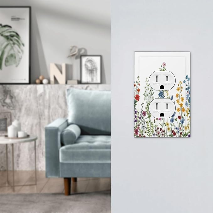 Decorative Outlet Covers Colorful Wildflowers Plants Flowers on White Background 1 Gang Duplex Light Switch Cover Plate Electrical Switch Plate Covers Wallplates Receptacle Covers Home Decor