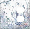 Ocean Themed Coral Seahorse Seashell Starfish Beach Wallplates 1 Toggle 1 Duplex Switch Plate Electrical GFCI Faceplate Decorative Light Switch Covers for Bathroom Home Decor