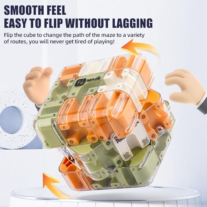 3D Labyrinth Puzzle Maze Cube, Large Roller Ball Maze Cube Brain Teaser Toy, Educational Sensory Game for Kids, Spatial Recognition and Logical Thinking Development