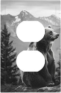 Decorative Outlet Covers Black White Bear Mountain Pine Trees Wilderness 1 Gang Duplex Light Switch Cover Plate Electrical Switch plates Wall Plates Receptacle Cover for Bathroom Bedroom Decor