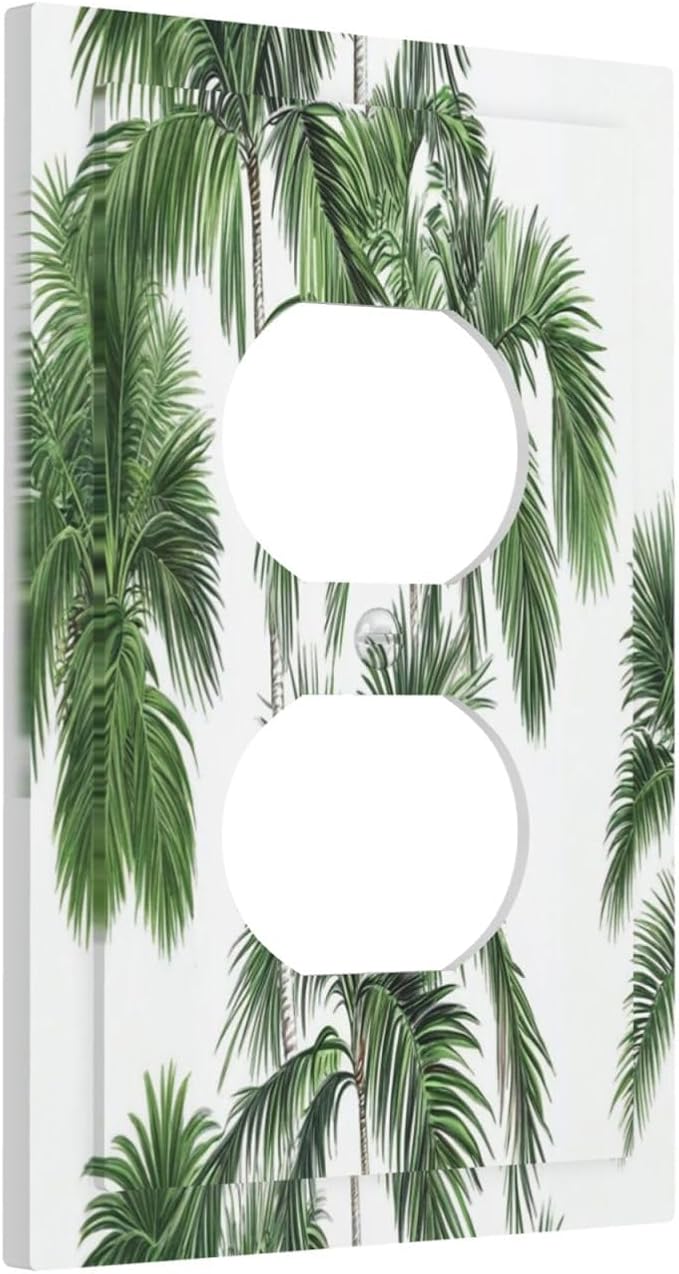 Outlet Covers Palm Trees Tropical Green Plant Palm Leaf 1 Gang Duplex Light Switch Cover Decorative Switch Plates Electrical Receptacle Faceplate Wall Plate For Bed Room Bathroom Decor