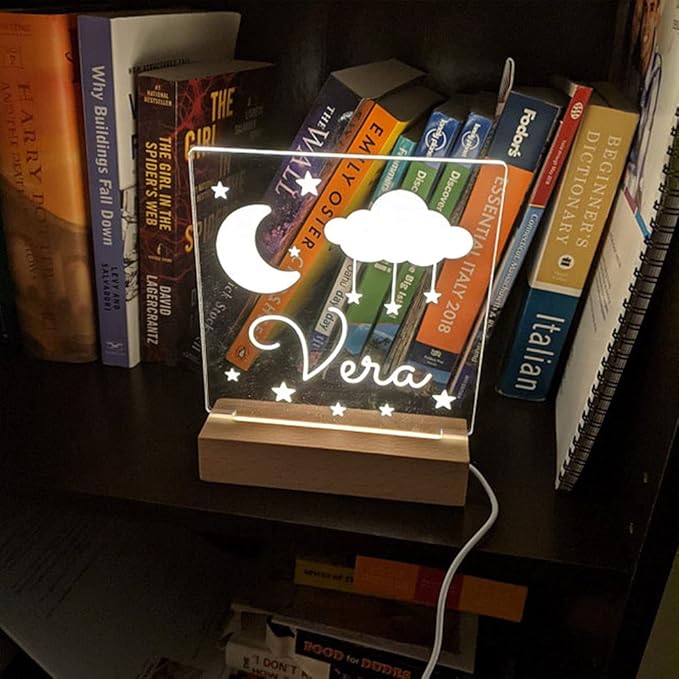 Moon and Stars Custom Name Kids Bedroom, Nursery Personalized Night Light, Childs Playroom, Gift for Kids