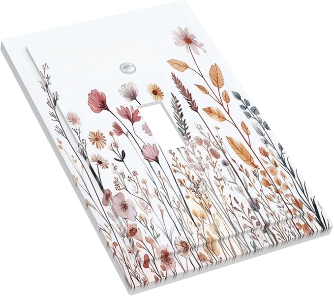 Decorative Light Switch Cover Spring Floral Pink Wildflower Leaves Plants 1 Gang Single Toggle Device Electrical Faceplate Switchplates Decorator Outlet Wall Plate For Home Bed Room Decor