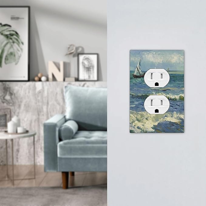 Nautical Ocean Waves Sailboat Painting Blue Sky Outlet Covers 1 Gang Duplex Light Switch Cover Decorative Switch Plates Electrical Receptacle Faceplate Wall Plate for Bathroom Bedroom Decor