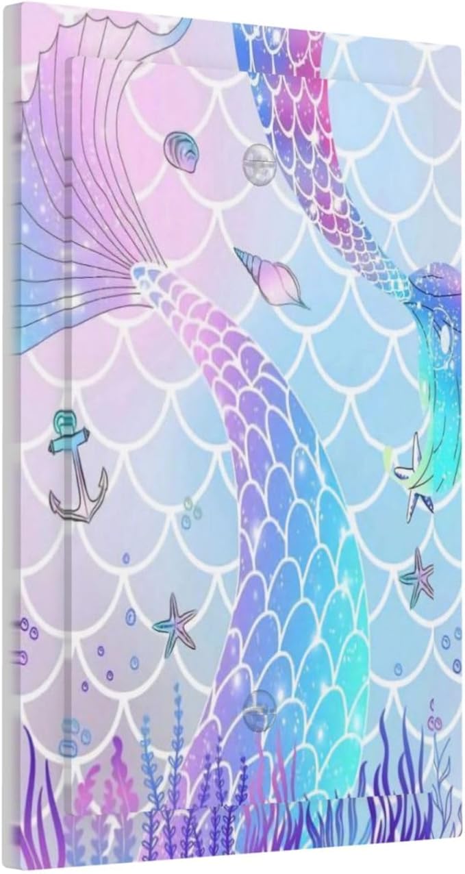 1-Gang No Device Decorative Blank Receptacle Wall Plate Colorful Cute Kids Girls Purple Pink Mermaid Tail Fish Scale Theme Light Switch Mid Size Electrical Face Plate Cover for Unused Outlets/Switches