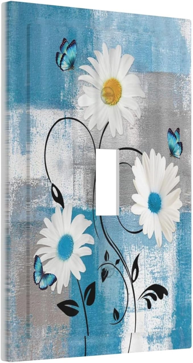 Rustic Daisy Teal Blue Floral Vintage Plant 1 Gang Light Switch Covers Single Toggle Wall Plate Decorative Switchcover Electrical Switchplate for Farmhouse Bathroom Bedroom Decor