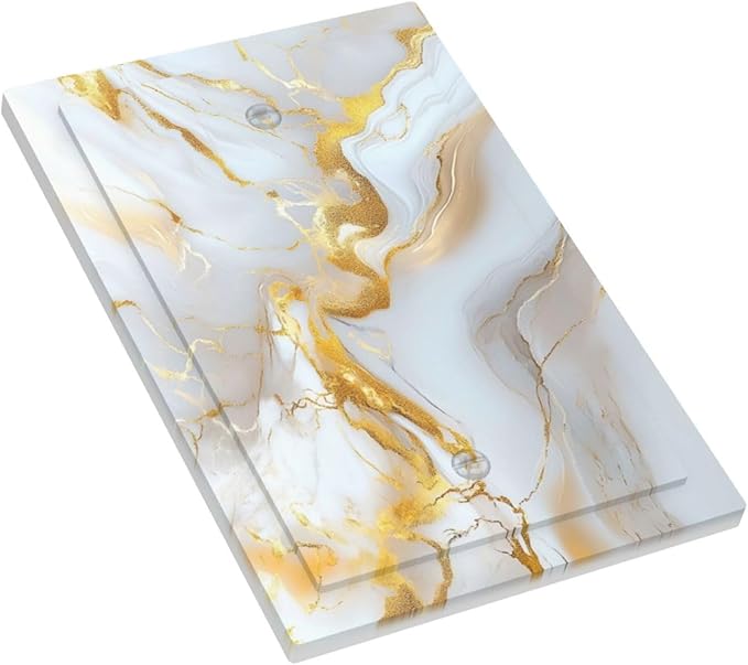 Decorative Blank Wall Plate Abstract Gold Marble Design with White & Gold Single Gang No Device Outlet Covers 1 Gang Light Switch Covers for Modern Luxurious Decor