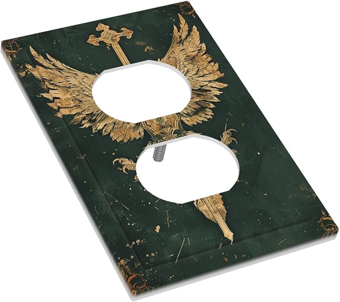 Medieval Retro Golden Eagle Totem Outlet Covers 1 Gang Duplex Electrical Receptacle Faceplate Light Switch Cover Wall Plate Decorative Switch Plates for Bedroom Living Room Decor