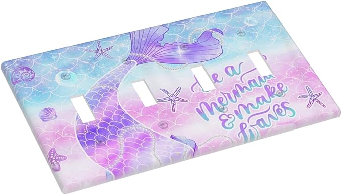 Purple Mermaid Tail Scales 4 Gang Quad Toggle Device Light Switch Cover Decorative Wall Plate Decorative Electrical Faceplate Outlet Cover