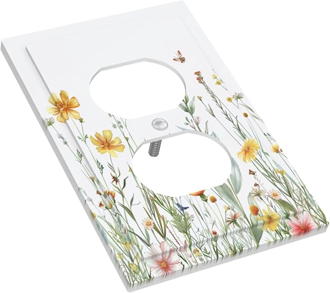 Decorative Outlet Covers Rustic Colorful Floral Butterfly Watercolor Flowers 1 Gang Duplex Light Switch Cover Plate Electrical Switch plates WallPlates Socket Covers for Bathroom Bedroom