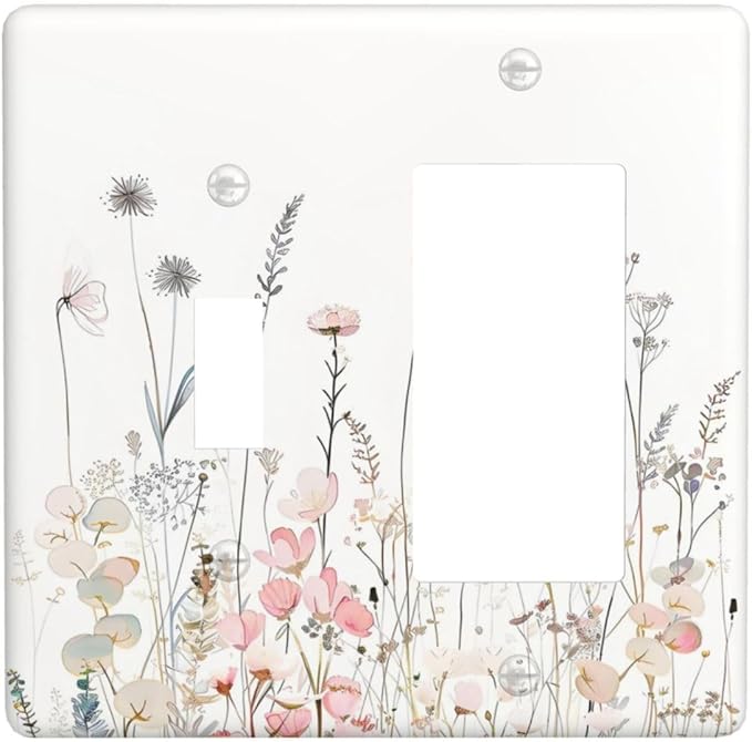 Floral Watercolor Wildflower Dandelion Plant Outlet Covers 1 Toggle 1 Rocker Combination Decorative Wall Plate Electrical Switch Plates Light Switch Cover Plate for Farmhouse Bed Room Decor