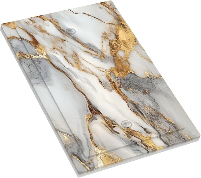 Light Switch Cover Plate White Gold Abstract Luxury Marble Patterns 1 Gang Blank No Device Decorative Outlet Covers Electrical Wall Plate Switchplate for Bathroom Home Decor