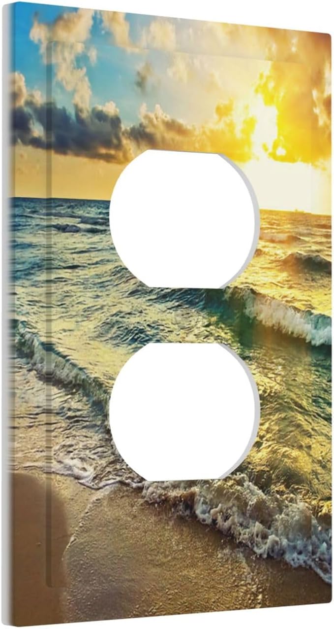 1 Gang Duplex Receptacle Switch Wall Plate Tropical Sea Sun Beach Ocean Waves Coastal Seaside Scene Hawaiian Sunrise Sunset Theme Switchplate Jumbo Size Electrical Outlet Cover Receptacle Plug Cover