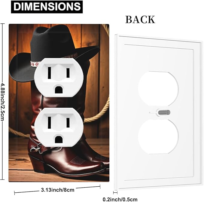 Western Cowboy Boots & Hat Duplex Wall Plate - 1-Gang Standard US Size Rustic Ranch Cowboy Outlet Covers for Man Cave Bedroom Decor