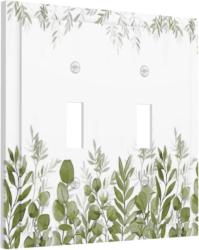Green Eucalyptus Plant Leaves Vine Decorative Switch Plates 2 Gang Double Toggle Outlet Light Switch Cover Wall Plate Electrical Faceplate for Bed Room Living Room Decor