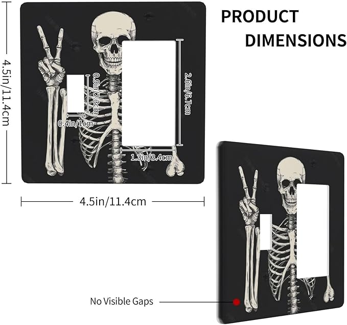 Outlet Covers Skeleton Skull Boho Hippie Dark Background 1 Toggle 1 Rocker Combination Decorative Wall Plate Electrical Switch Plates Light Switch Cover Plate For Cabin Office Decor