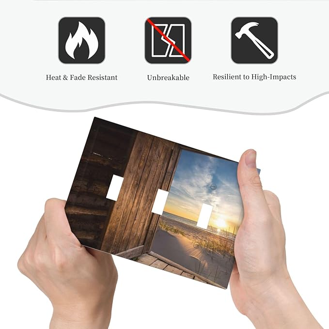 Sun Beach Grass Ocean Landscape Triple Toggle Light Switch Cover 3 Gang Wall Plate Decorative Farmhouse Western Brown Barn Door Electrical Facplate for Bathroom Kitchen Home 6.7" x 4.8"