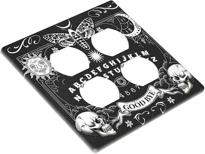 Black Witchy Skeleton Skull Gothic Sun Moon Outlet Covers 2 Gang Double Duplex Decorative Light Switch Covers Electrical Wallplates Socket Faceplate for Bedroom Living Room Decor
