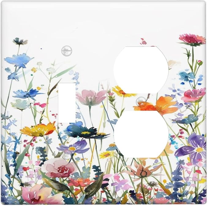 Watercolor Wildflowers Colorful Floral Plant Wallplates 1 Toggle 1 Duplex Switch Plate Electrical GFCI Faceplate Decorative Light Switch Covers for Bedroom Living Room Decor