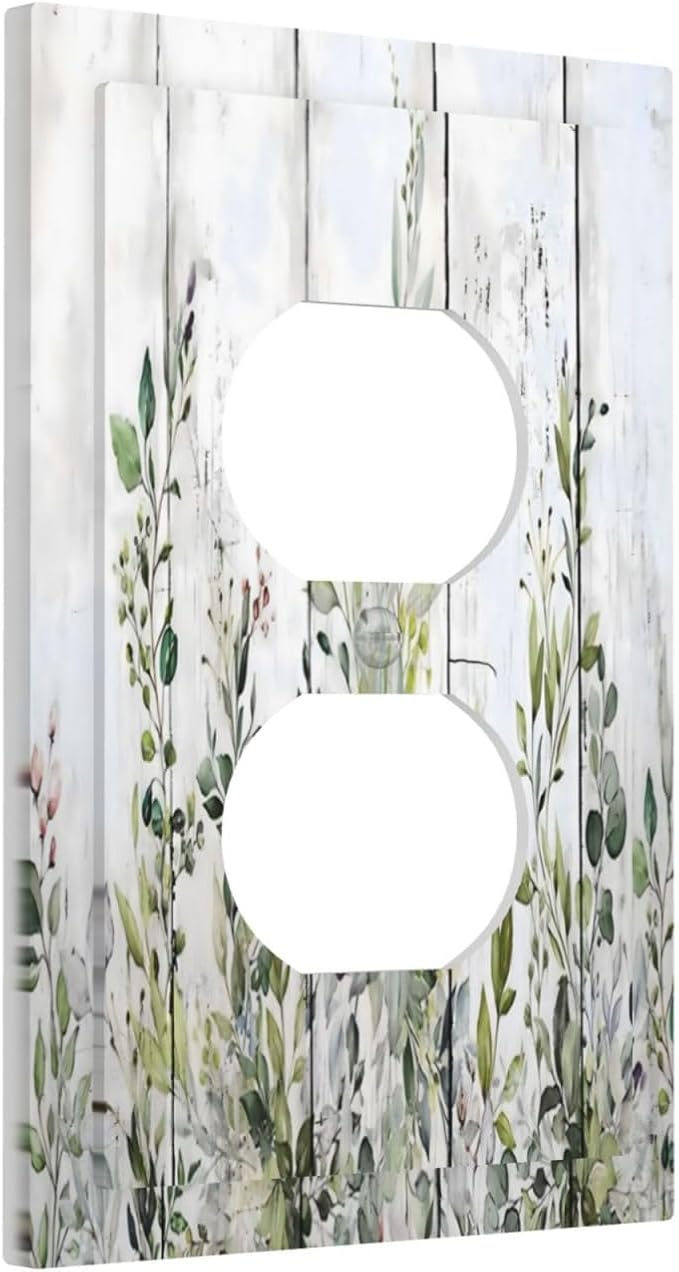 Sage Green Eucalyptus Rustic Country Botanical Leaf Flower Outlet Covers 1 Gang Duplex Light Switch Cover Decorative Switch Plates Electrical Receptacle Faceplate Wall Plate for Farmhouse Bedroom