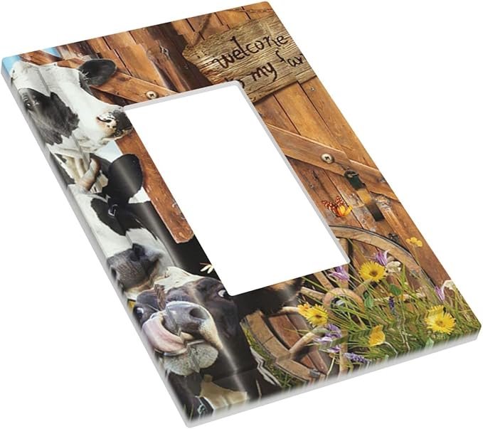 Decorative Switch Plate Covers Farm Cow Farmhouse Barn Door Rustic Vintage Wooden 1 Gang Single Decora GFCI Device Light Switch Cover Country Wildlife Funny 1 Rocker Outlet Wall Plate Faceplate