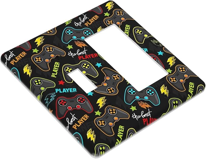 Kid Boys Gamer Gaming Game 2 Gang Single Toggle/Rocker Combination Light Switch Cover Decorative Wall Plate Cover Electrical Faceplate Art Oil Painting Decor