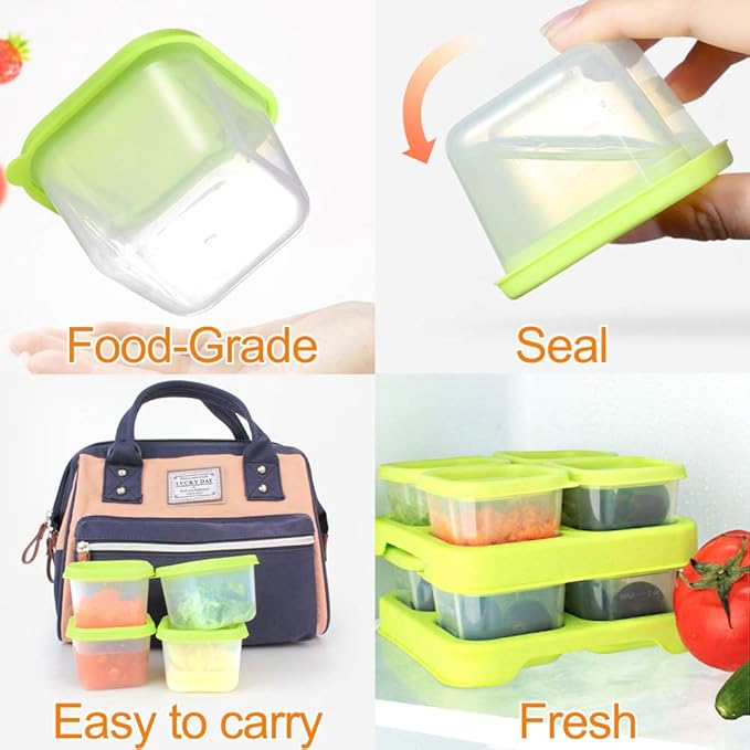 Matyz 8-Pack Plastic Food Storage Containers With Lids Airtight Freezer Safe (Green, 4 OZ Each) - Baby Food Portion Containers With Trays Stackable Baby Plastic Food Storage Containers Microwave Safe
