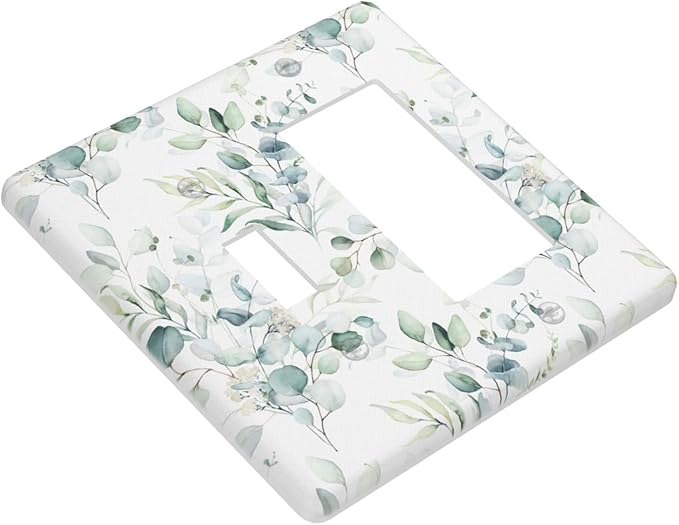 Green Eucalyptus Leaf 2 Gang Single Toggle/Rocker Combination Light Switch Cover Decorative Wall Plate Cover Electrical Faceplate Art Decor