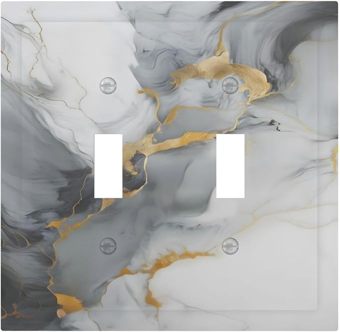 Gold Marble Grey Art Abstract Luxury Print Decorative Switch Plates 2 Gang Double Toggle Outlet Light Switch Cover Wall Plate Electrical Faceplate for Kitchen Bathroom Decor