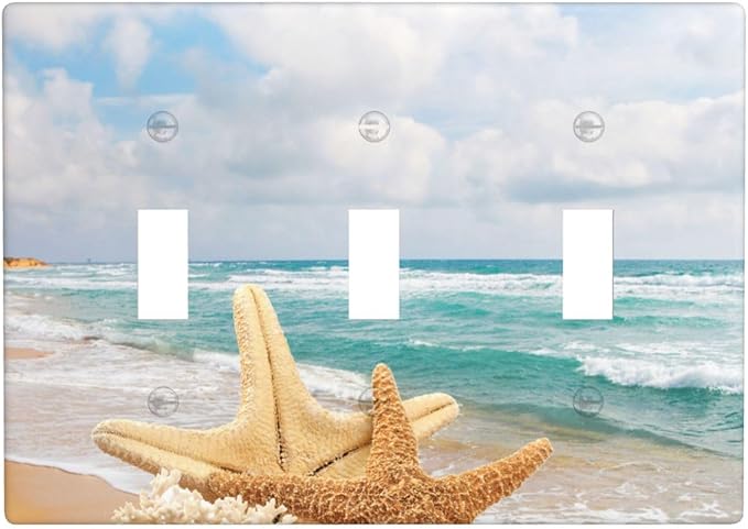 Ocean Beach Seashell Light Switch Cover Plates Decorative Triple Toggle Wall Plate, 3 Gang Lightswitch Cover