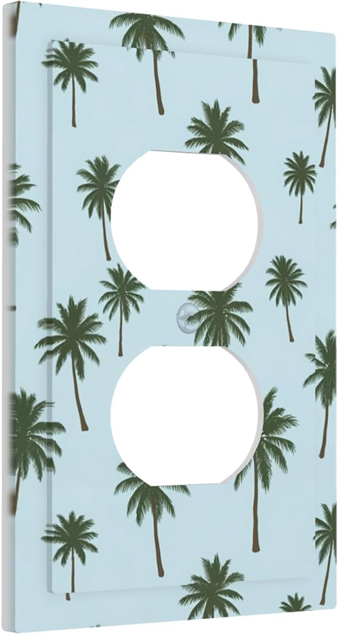 Tropical Palm Tree Pattern Duplex Wall Plate - 1-Gang Standard US Size Coastal Breeze Outlet Covers for Beach House Decor