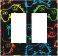 Gaming Hippie Gamer Modern Gamepad Colorful Graffiti Decorative Outlet Covers 2 Gang Double GFCI Rocker Electrical Wall Panels Light Switch Cover Plate for Kids Room Nursery Decor